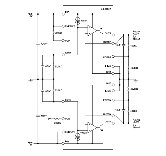 应用电路图 - Analog Devices Inc. LT3097低压差线性稳压器
